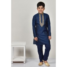 Navy Blue Embroidered Boys Kurta Pajama