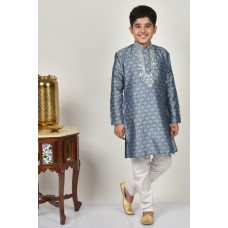 Grey Embellished Boys Wedding Kurta Pajama Set