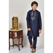 Navy Blue Kids Premium Embroidered Kurta Pajama
