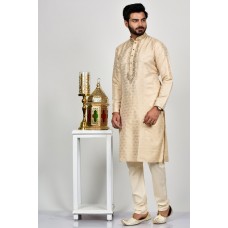 Cream Embellished Kurta Pajama for Men