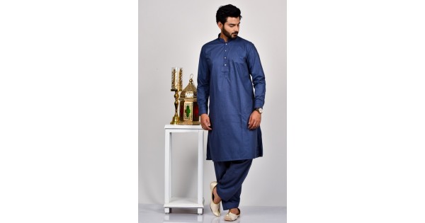 Denim Blue Mens Casual Kurta Shalwar