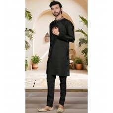 Black Gold Embroidered Men's Kurta Pajama Set