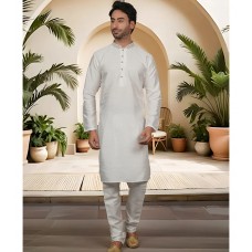 White Silk Embroidered Men's Kurta Pajama