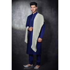Navy Blue Indian Ethnic Mens Kurta Pajama Stole Set