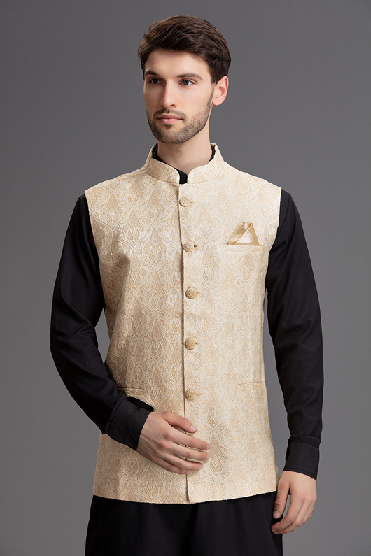 Gold Waistcoat Indian Mens Wedding Wear