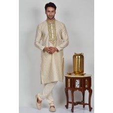 Beige Embroidered Indian Mens Kurta Pajama
