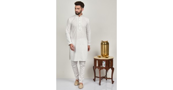 CK 723 White Chicken Kari Kurta Pajama For Men main image 0