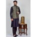 Grey Jammawar Waistcoat Mens Festive Wear