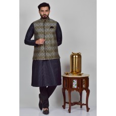 Grey Jammawar Waistcoat Mens Festive Wear