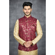 Maroon Jammawar Waistcoat Indian Festive Clothing