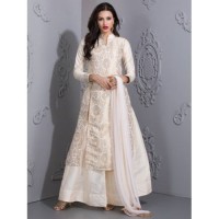 WHITE IVORY PRINTED BROCADE LENGHA SUIT