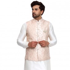 Peach Embroidered Premium Waistcoat for Men