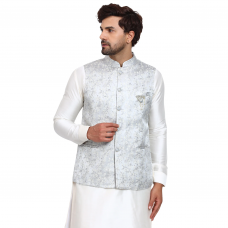Steel Grey Embroidered Formal Waistcoat for Men