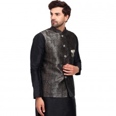 Black Sequin Embroidered Mens Waistcoat