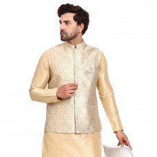 Antique Gold Jamawar Designer Waistcoat for Men