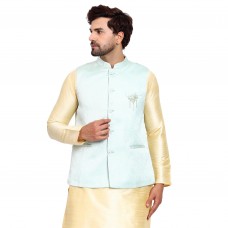 Light Green Textured Plain Men's Waistcoat