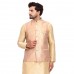 Peach Gold Brocade Textured Western Style Men's Waistcoat 