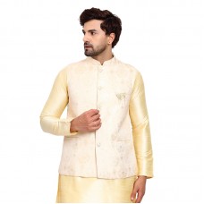 Gold Brocade Ethnic Designer Waistcoat for Men